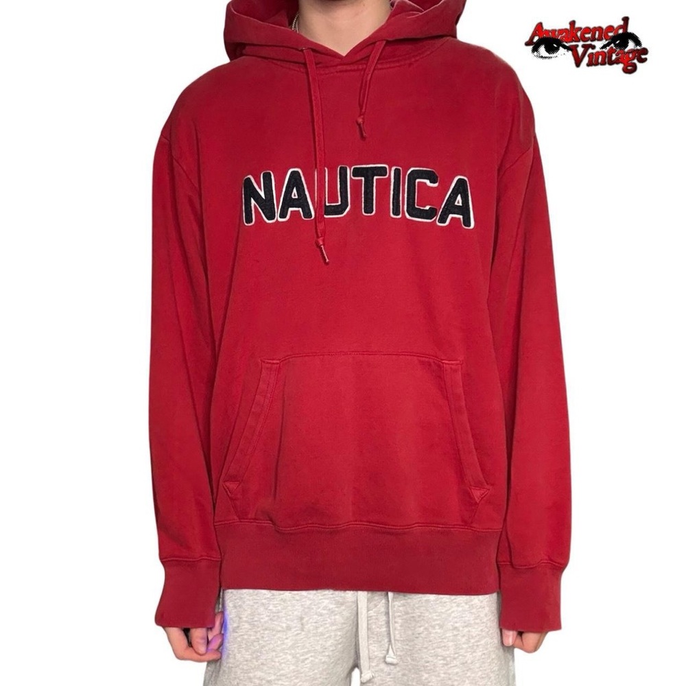 Y2K Nautica Hoodie sweatshirt red faded size XL